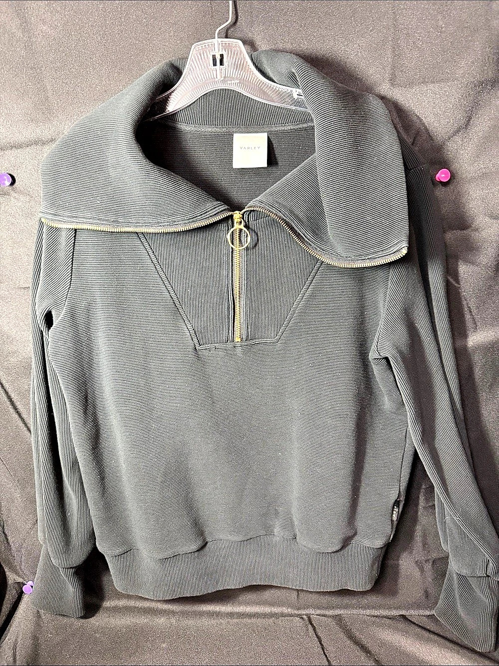 Varley Vine Half Zip Pullover Ribbed Black Small